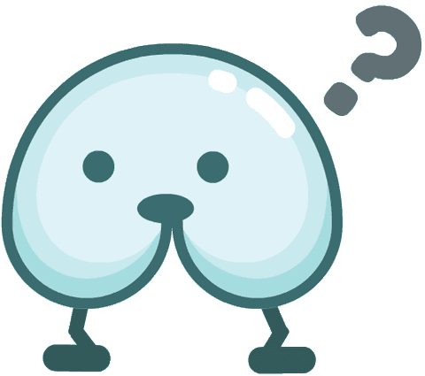 Butty, the Butt Talks mascot, tilting his head with a question mark, deep in thought